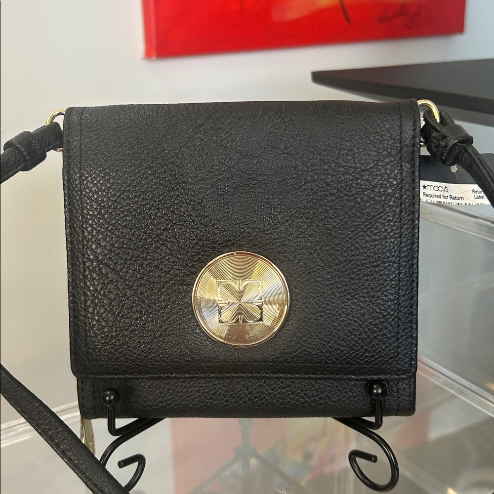 Liz Claiborne Black Mini Leather Trifold Crossbody Bag 5.25” x 5.5” NWT - Picture 2 of 6